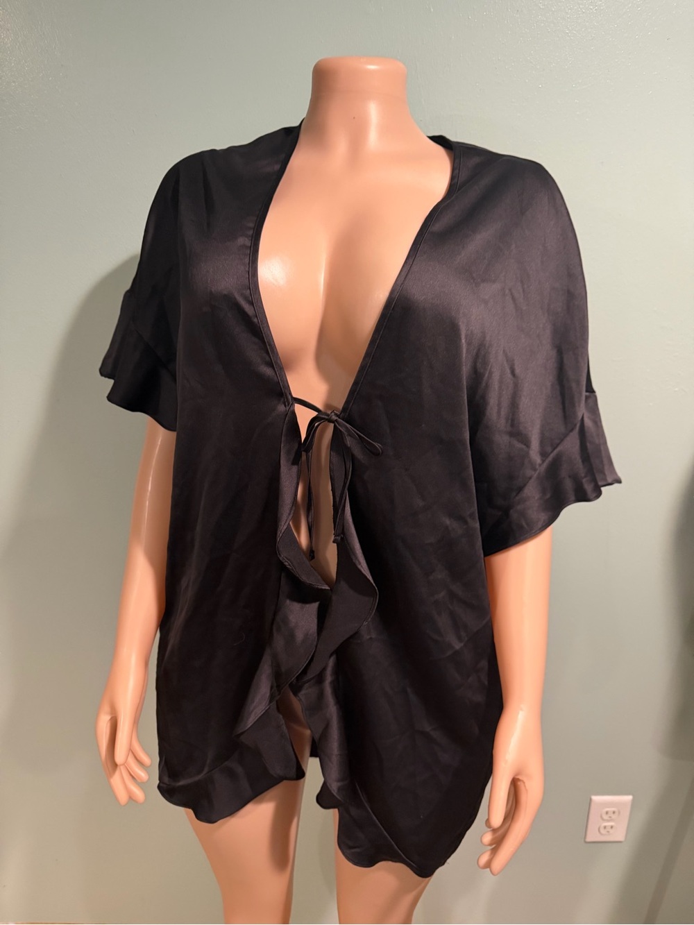 Victoria's Secret Black Satin Robe Top
